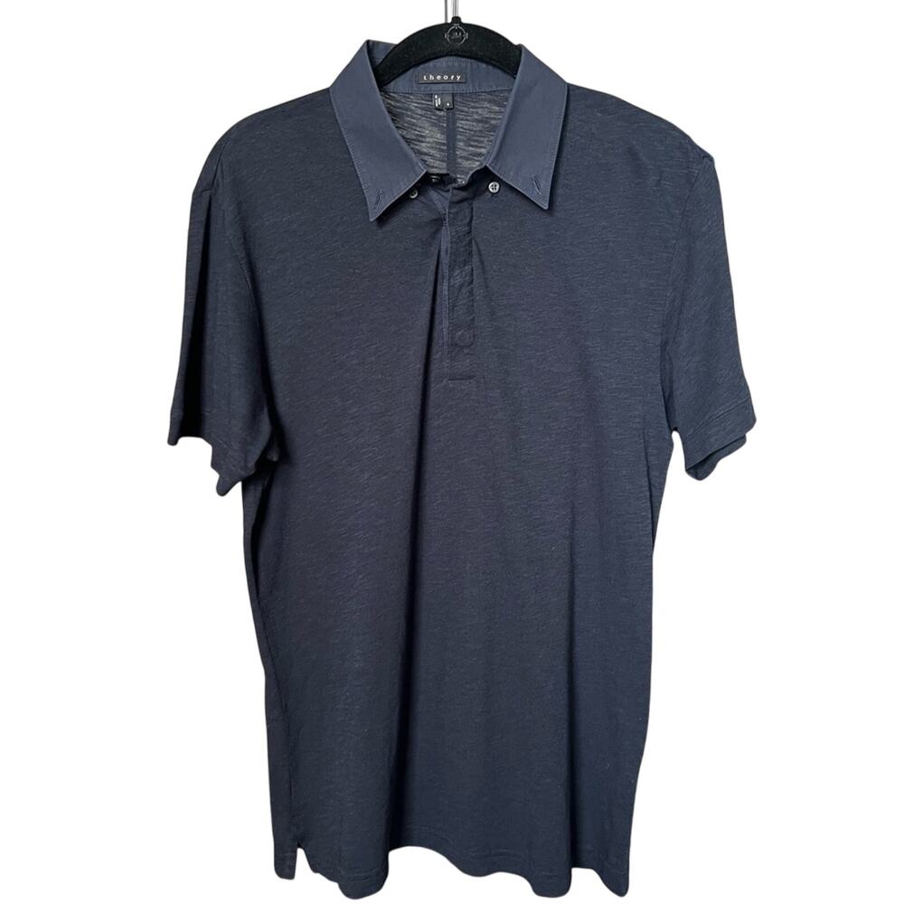 Theory Men Polo Shirt Cotton Viscose Peru Blue Short Sleeve Soft Modern Fit - S